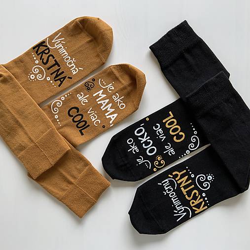 Maľované ponožky pre KRSTNÚ/KRSTNÉHO, ktorí sú výnimoční a COOL (čierne + horčicové)