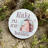 Detské doplnky - Magnetky na pamiatku s dátumom narodenia a menom dieťatka ježko - 11678543_