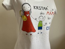Originálne maľované tričko s 3 postavičkami (KRSTNÁ + bábätko + chlapček)