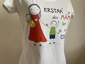 Topy, tričká, tielka - Originálne maľované tričko s 3 postavičkami (KRSTNÁ + bábätko + chlapček) - 11678007_