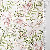 Textil - ružové akvarelové listy, zmesové plátno, šírka 140 cm - 11679113_