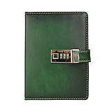 Papiernictvo - Kožený zápisník na heslový zámok, ručne tieňovaný, zelená farba - 11679659_