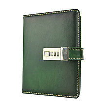 Papiernictvo - Kožený zápisník na heslový zámok, ručne tieňovaný, zelená farba - 11679658_