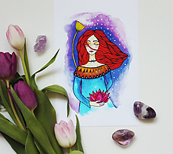 Grafika - Dievča s lotosovým kvetom - artprint - 11682857_