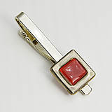 Pánske šperky - Originálna spona na kravatu, červená, ručne maľované sklo s platinou - 11682196_