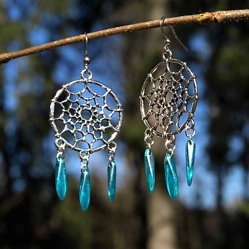 Náušnice - Náušnice Pavučinky tyrkysové - 11686683_