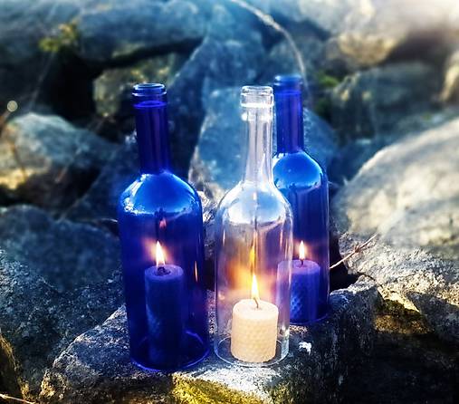 Lampa z lahve - modrá