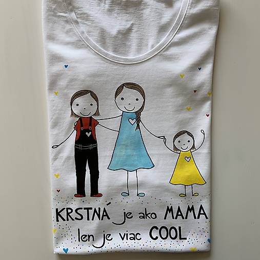 Originálne maľované tričko s 3 postavičkami (KRSTNÁ + dievčatko + dievča)