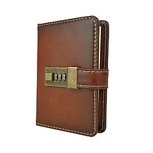 Papiernictvo - Malý kožený zápisník na heslový zámok, ručne tieňovaný, Cigaro farba - 11700368_