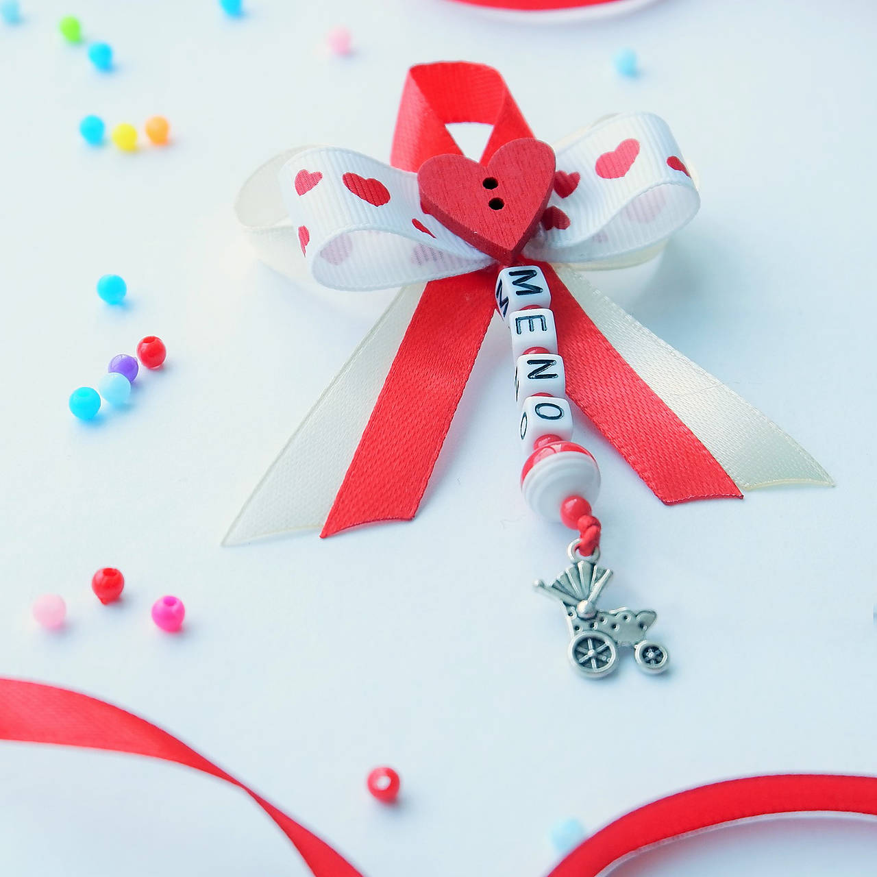 Stužka (mašlička) proti urieknutiu na kočík  (Červená)