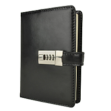 Papiernictvo - Kožený zápisník na heslový zámok v čiernej farbe - 11708375_