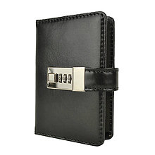 Papiernictvo - Malý kožený zápisník na heslový zámok v čiernej farbe - 11708600_
