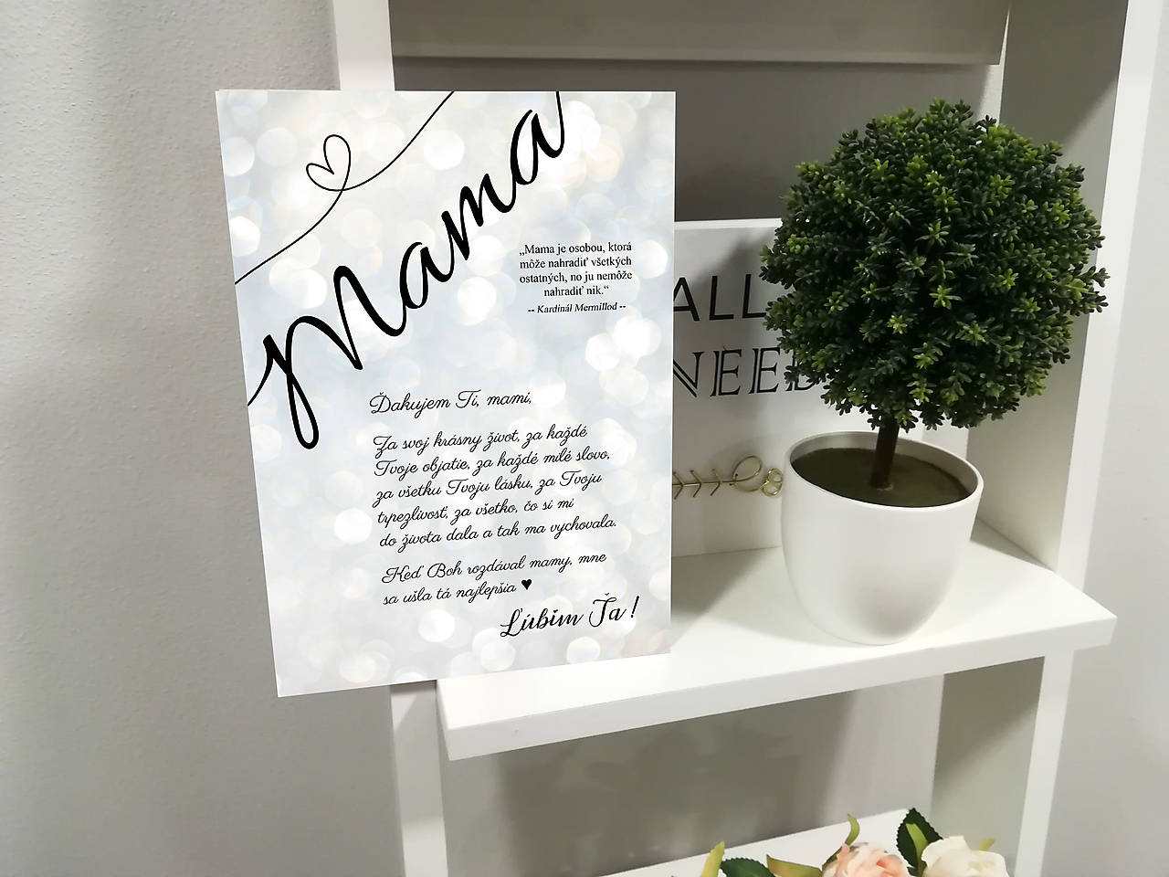 Darček pre mamku,  Tabuľka s poďakovaním pre mamu na deň matiek (jemné iskričky)