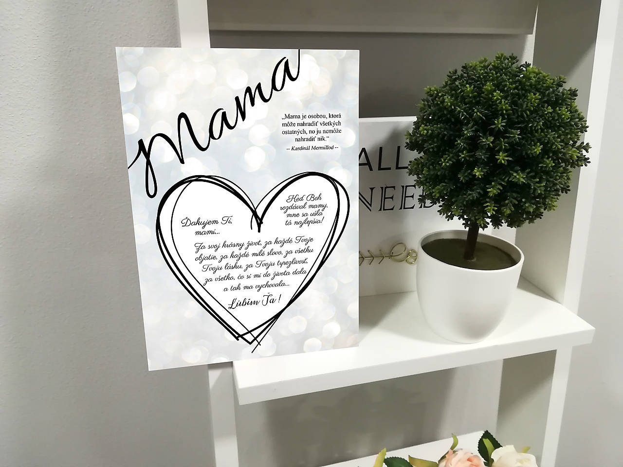 Darček pre mamku,  Tabuľka s poďakovaním pre mamu na deň matiek (jemné iskričky so srdcom)