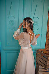 Šaty - Svadobné šaty v páse na gumičku, dlhý tylový rukáv, telové podšitie na ramienka - 11728863_