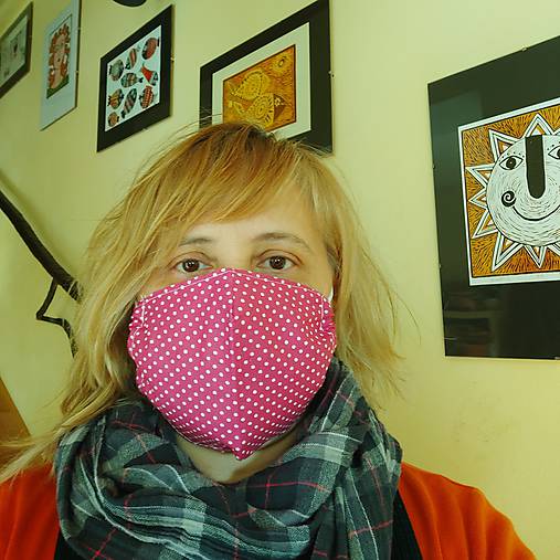 Rúška - Rúško 100% bavlna Dvojvrstvové s kapsičkou VLNIENKA veľkosť M Ženy Bodka ružová - 11732697_