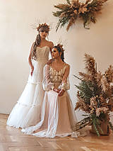Šaty - Svadobné šaty v páse na gumičku, dlhý tylový rukáv, telové podšitie na ramienka - 11729942_