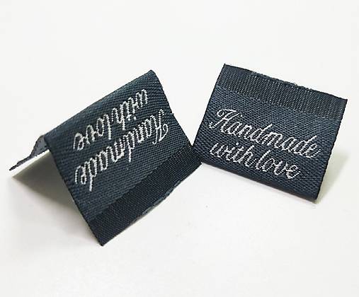 Galantéria - Nášivka Hand made with love,2 x 2,5 cm 1 ks - 11735096_