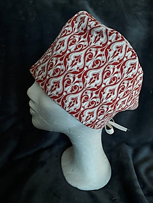 Čiapky, čelenky, klobúky - operačná čiapka vzorovaná (vzor-červený ornament) - 11737356_