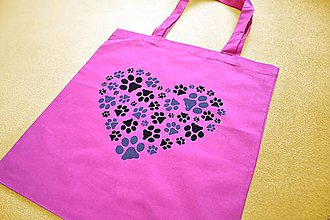 Nákupné tašky - Tmavě růžová plátěná taška s kočičími stopami 11355004 - 11737526_