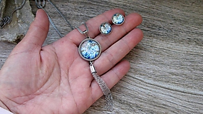 Sady šperkov - Sada šperkov - dlhý náhrdelník + napichovačky, nerezová oceľ - 11744418_