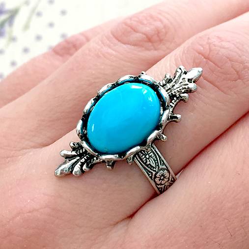 Antique Silver Barroco Turquoise Ring / Prsteň s pravým tyrkysom v starostriebornom prevedení