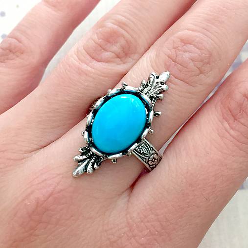 Antique Silver Barroco Turquoise Ring / Prsteň s pravým tyrkysom v starostriebornom prevedení
