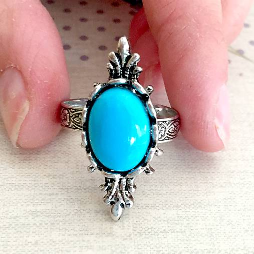 Antique Silver Barroco Turquoise Ring / Prsteň s pravým tyrkysom v starostriebornom prevedení