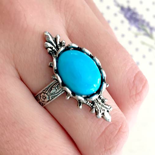 Antique Silver Barroco Turquoise Ring / Prsteň s pravým tyrkysom v starostriebornom prevedení