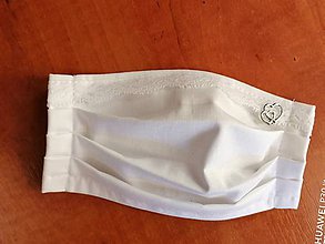 Rúška - Svadobné rúška biele s čipkou so strieborným dvojsrdcom - 11759000_