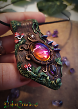Druidský amulet, elfský šperk, prívesok pre vílu - ametyst a ruženín
