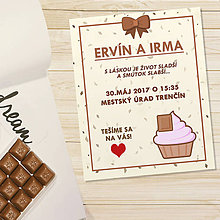 Papiernictvo - Sladká stracciatella svadobné oznámenie cupcake (čokoládový) - 11765420_