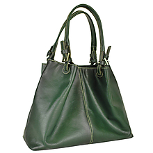 Kabelky - Kožená dámska kabelka SHOPPER ručne farbená a tieňovaná useň v tmavo zelenej farbe - 11780313_