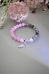 Náramky - náramok krištál-dymový,ružový jadeit s anjelským krídlom zo striebra - 11782510_