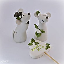 Dekorácie - Svadobné myšky s tabuľkou s menami - figúrky na svadobnú tortu - 11787881_