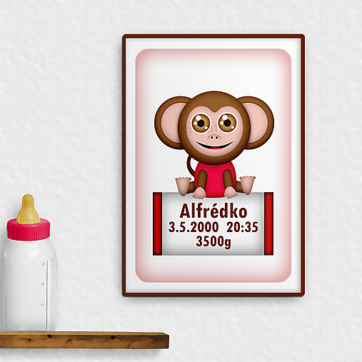 Grafika - Roztomilé zverky - grafika k narodeniu dieťaťa džungľa/safari (opica) - 11794644_