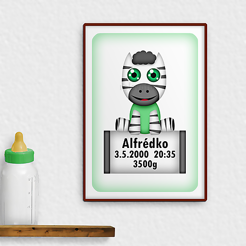 Grafika - Roztomilé zverky - grafika k narodeniu dieťaťa džungľa/safari (zebra) - 11794672_