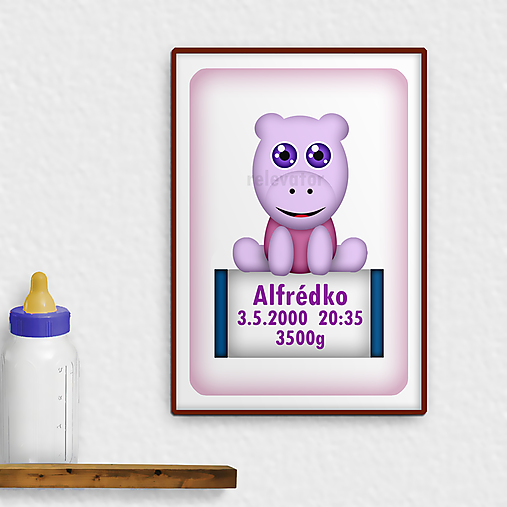 Grafika - Roztomilé zverky - grafika k narodeniu dieťaťa džungľa/safari (hroch) - 11794683_