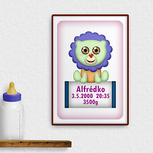 Grafika - Roztomilé zverky - grafika k narodeniu dieťaťa džungľa/safari (lev) - 11794687_