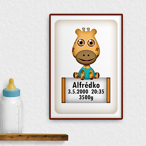 Grafika - Roztomilé zverky - grafika k narodeniu dieťaťa džungľa/safari (žirafa) - 11794692_