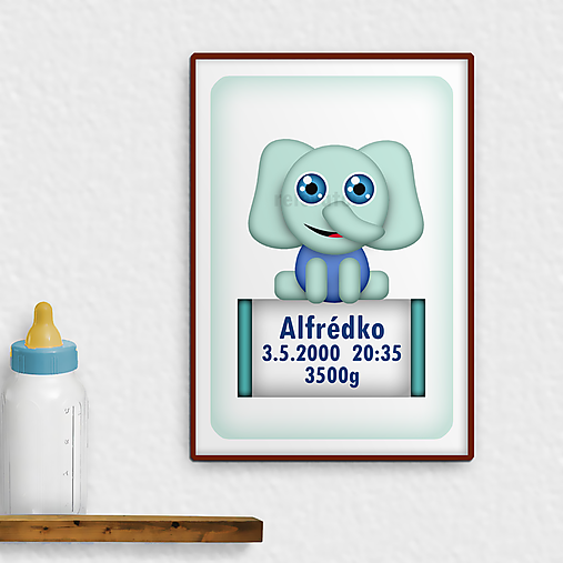 Grafika - Roztomilé zverky - grafika k narodeniu dieťaťa džungľa/safari (sloník) - 11794695_