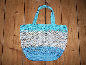 Nákupné tašky - Háčkovaná bavlnená sieťovka - modro - šedá - 11801430_