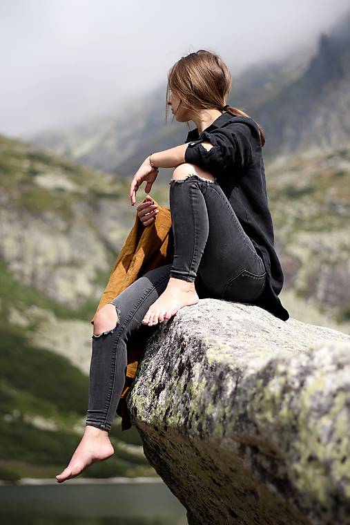 Blúzky a košele - SIMONKA ľanová košeľa BLACK - 11811885_