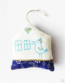 Dekorácie - Modrý domček - šitá handmade dekorácia 2 (2) - 11816090_