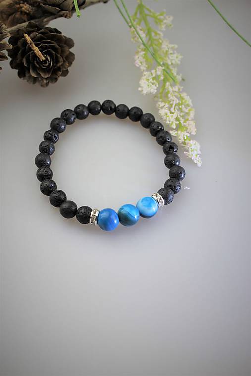 Náramky - náramok lávový kameň a achát modrý - 11818652_