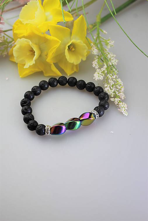 Náramky - lávový kameň a dúhový hematit náramok - 11818787_