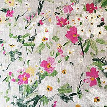 Textil - 100 % predpraný vyzrážaný ľan Maľované kvety - 11816357_