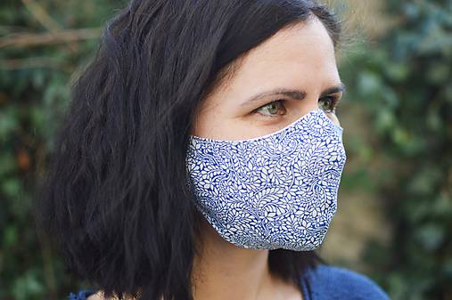 Rúška - Dvojvrstvové ľanovo-bavlnené rúško "modré" - 11818650_