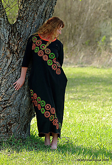 Šaty - Dámske šaty maxi, oversize, šité, maľované, etno ISKIERKY - 11821743_