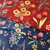 Textil - tmavočervené kvety Nostalgia, 100 % bavlna Francúzsko, šírka 150 cm - 11825693_